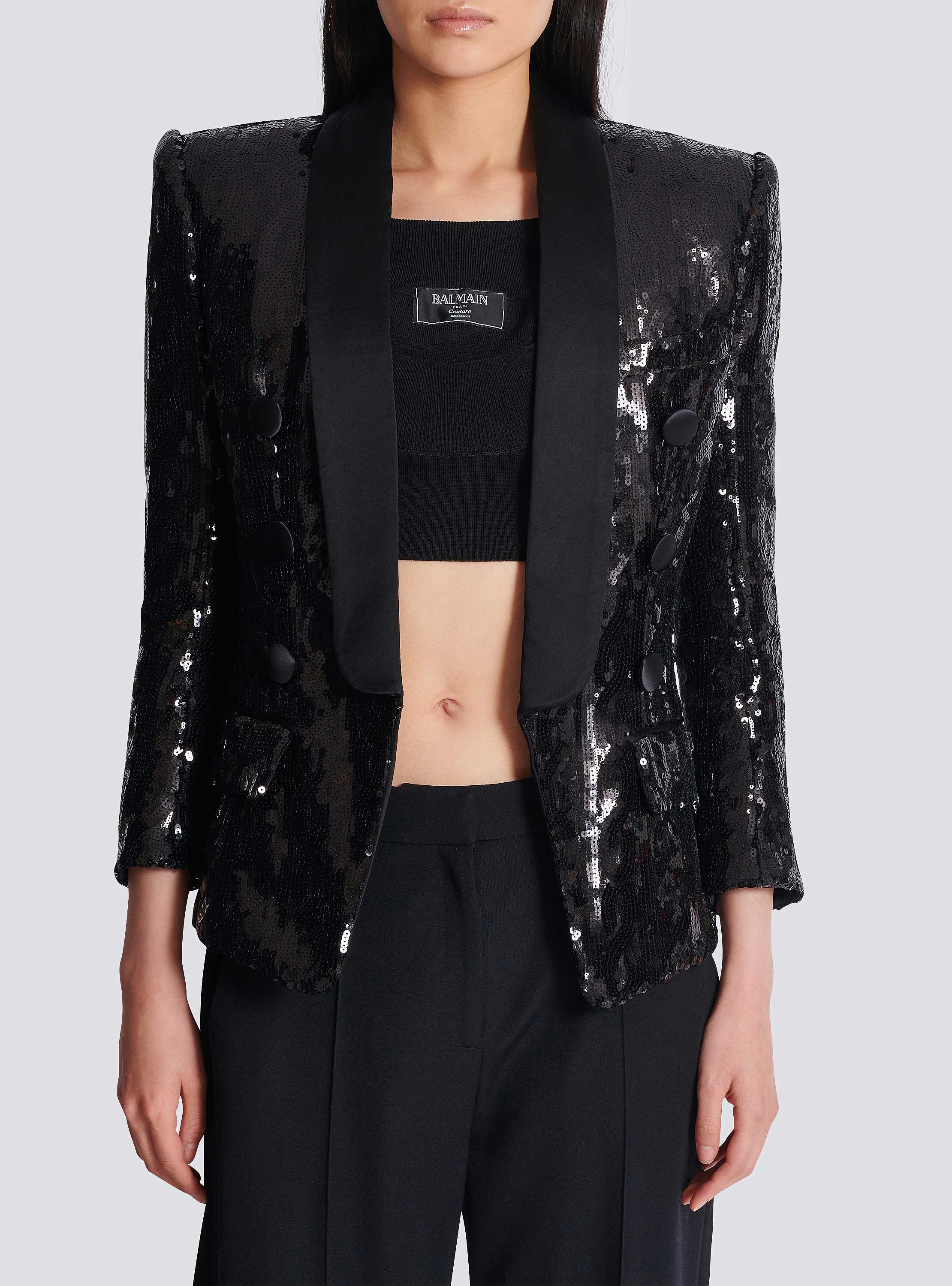 V-neck glitter satin tailored jacket